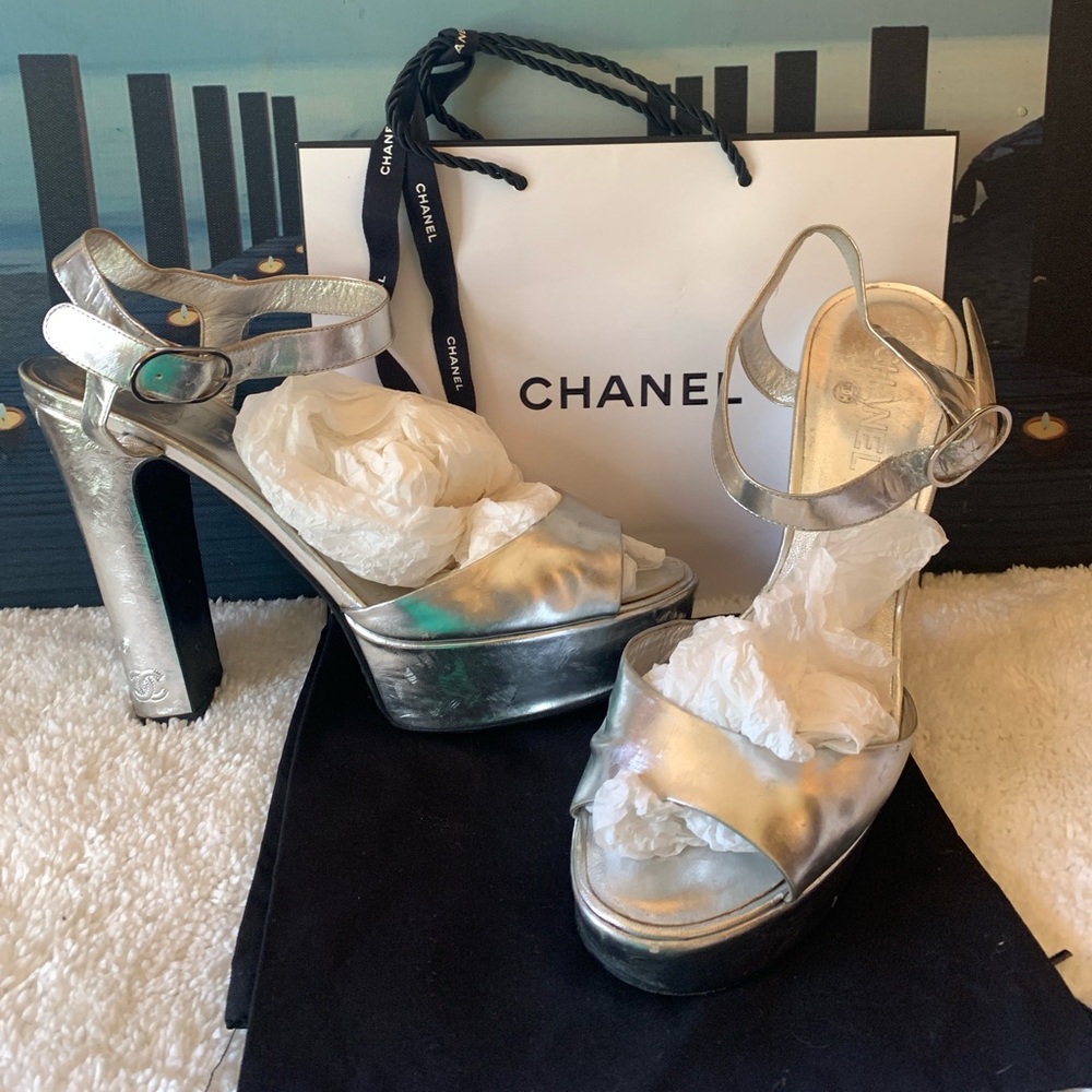 Chanel silver platforms
